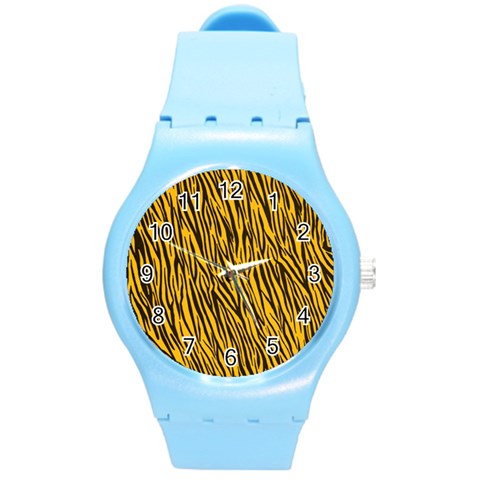 Yellow Zebra Stripes Round Plastic Sport Watch (M) from ArtsNow.com Front