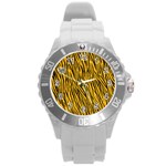 Yellow Zebra Stripes Round Plastic Sport Watch (L)