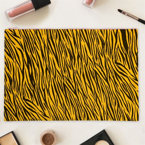 Yellow Zebra Stripes Cosmetic Bag (XXL) from ArtsNow.com Front