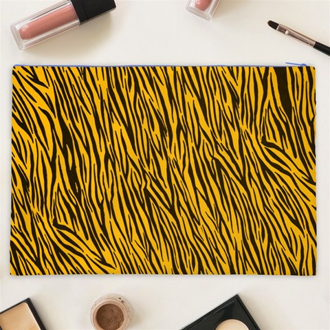 Yellow Zebra Stripes Cosmetic Bag (XXL) from ArtsNow.com Back