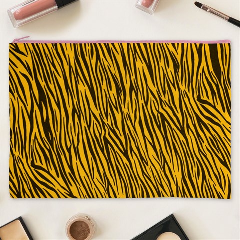 Yellow Zebra Stripes Cosmetic Bag (XXXL) from ArtsNow.com Front