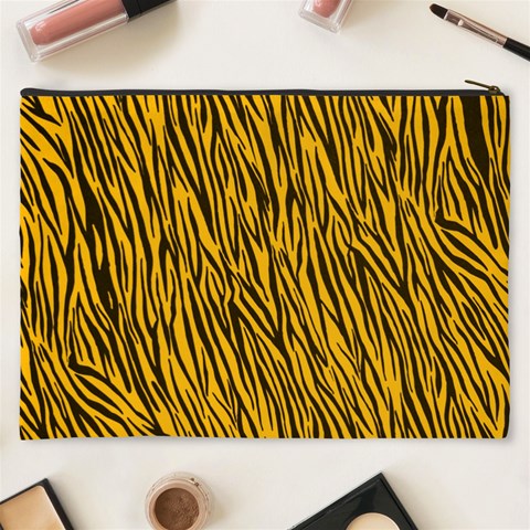 Yellow Zebra Stripes Cosmetic Bag (XXXL) from ArtsNow.com Back