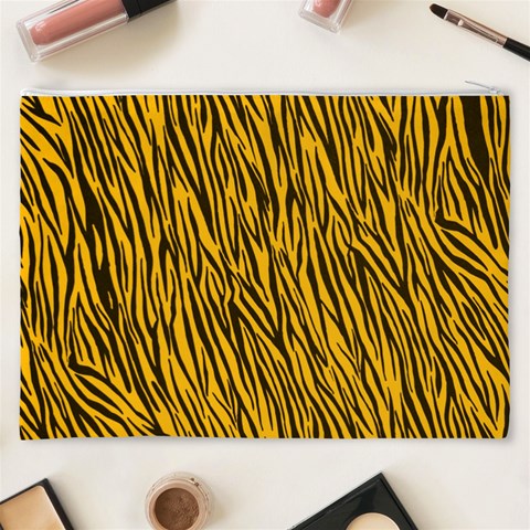 Yellow Zebra Stripes Cosmetic Bag (XXXL) from ArtsNow.com Back