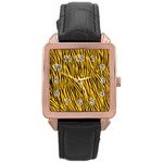 Yellow Zebra Stripes Rose Gold Leather Watch 