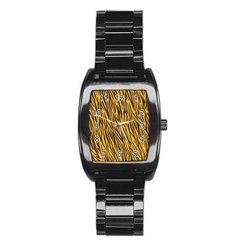 Yellow Zebra Stripes Stainless Steel Barrel Watch from ArtsNow.com Front