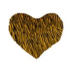 Yellow Zebra Stripes Standard 16  Premium Flano Heart Shape Cushion 