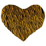 Yellow Zebra Stripes Large 19  Premium Flano Heart Shape Cushion