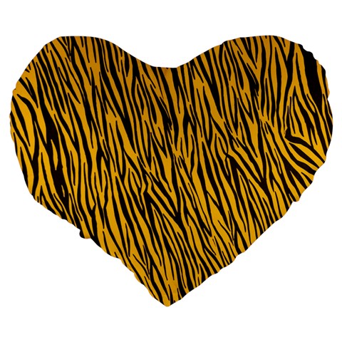 Yellow Zebra Stripes Large 19  Premium Flano Heart Shape Cushion from ArtsNow.com Back