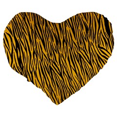 Yellow Zebra Stripes Large 19  Premium Flano Heart Shape Cushion from ArtsNow.com Back