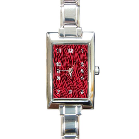 Red Zebra Stripes Rectangle Italian Charm Watch from ArtsNow.com Front