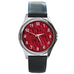 Red Zebra Stripes Round Metal Watch