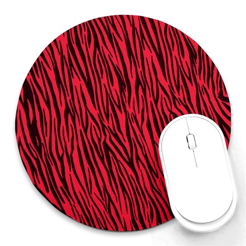 Red Zebra Stripes Round Mousepad from ArtsNow.com Front