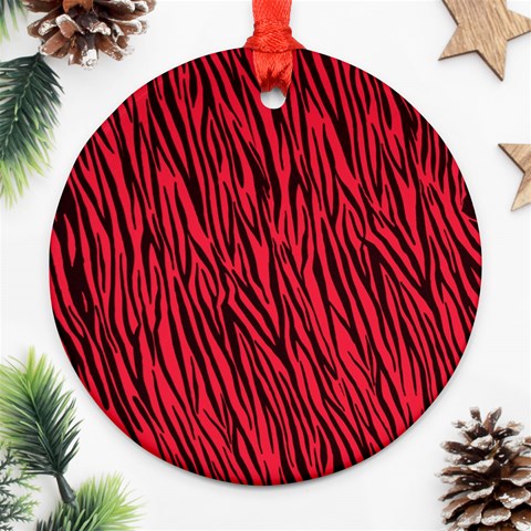 Red Zebra Stripes Ornament (Round) from ArtsNow.com Front