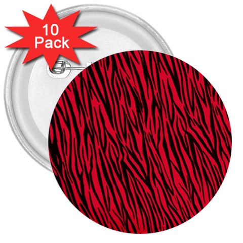 Red Zebra Stripes 3  Button (10 pack) from ArtsNow.com Front