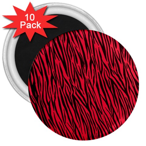 Red Zebra Stripes 3  Magnet (10 pack) from ArtsNow.com Front