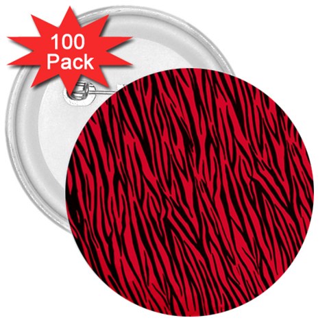 Red Zebra Stripes 3  Button (100 pack) from ArtsNow.com Front