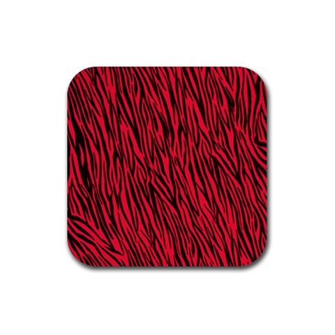 Red Zebra Stripes Rubber Coaster (Square) from ArtsNow.com Front