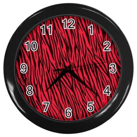 Red Zebra Stripes Wall Clock (Black) from ArtsNow.com Front