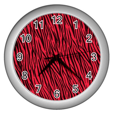 Red Zebra Stripes Wall Clock (Silver) from ArtsNow.com Front