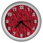 Red Zebra Stripes Wall Clock (Silver)