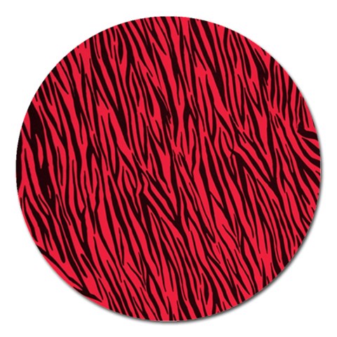 Red Zebra Stripes Magnet 5  (Round) from ArtsNow.com Front