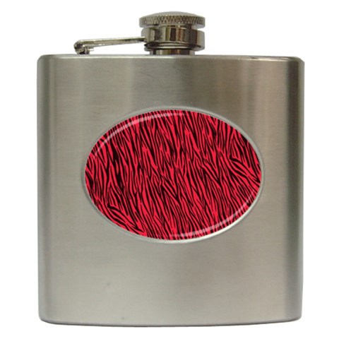 Red Zebra Stripes Hip Flask (6 oz) from ArtsNow.com Front