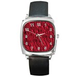 Red Zebra Stripes Square Metal Watch