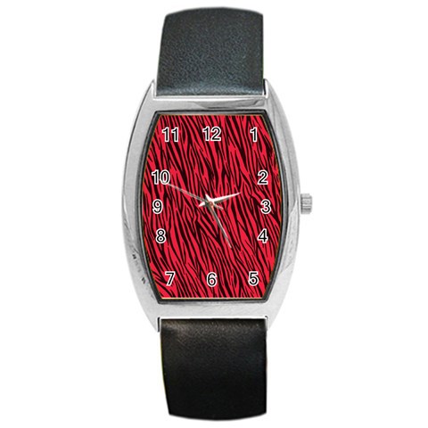 Red Zebra Stripes Barrel Style Metal Watch from ArtsNow.com Front