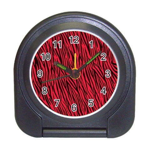 Red Zebra Stripes Travel Alarm Clock from ArtsNow.com Front