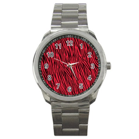 Red Zebra Stripes Sport Metal Watch from ArtsNow.com Front