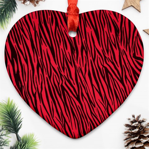 Red Zebra Stripes Heart Ornament (Two Sides) from ArtsNow.com Front