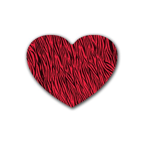 Red Zebra Stripes Rubber Coaster (Heart) from ArtsNow.com Front