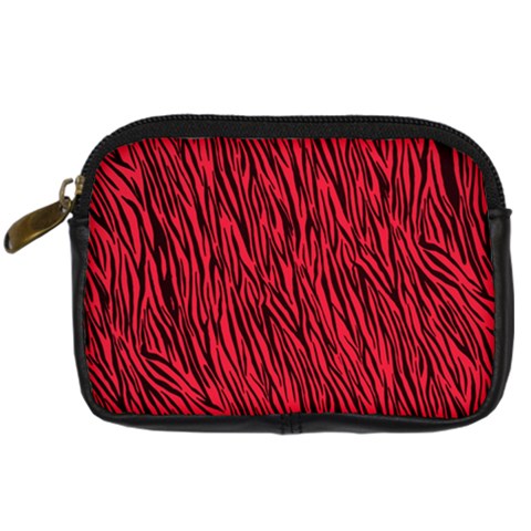 Red Zebra Stripes Digital Camera Leather Case from ArtsNow.com Front