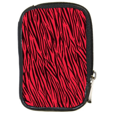 Red Zebra Stripes Compact Camera Leather Case from ArtsNow.com Front