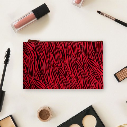 Red Zebra Stripes Cosmetic Bag (Small) from ArtsNow.com Front