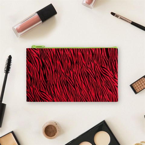 Red Zebra Stripes Cosmetic Bag (Small) from ArtsNow.com Front