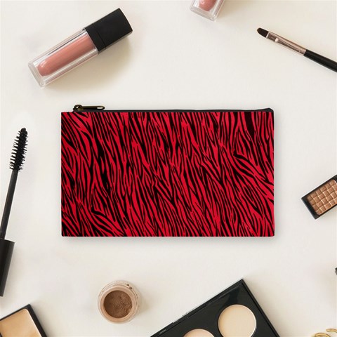 Red Zebra Stripes Cosmetic Bag (Small) from ArtsNow.com Front