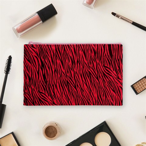 Red Zebra Stripes Cosmetic Bag (Medium) from ArtsNow.com Front