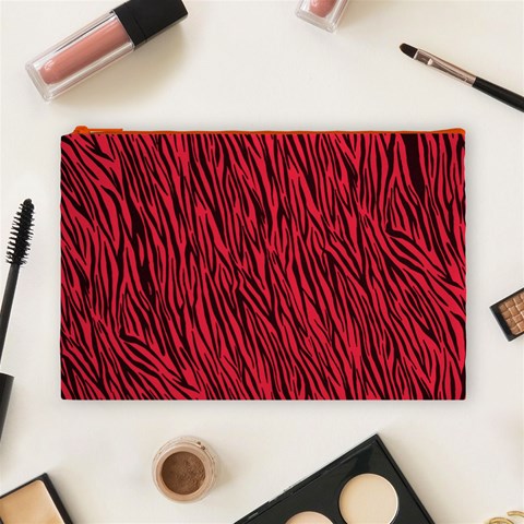 Red Zebra Stripes Cosmetic Bag (Large) from ArtsNow.com Front