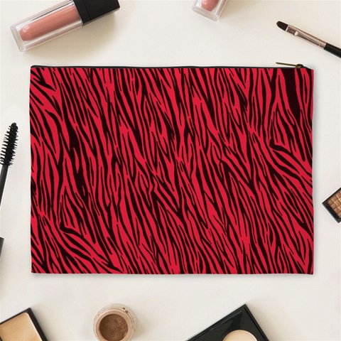 Red Zebra Stripes Cosmetic Bag (XL) from ArtsNow.com Back