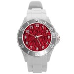 Red Zebra Stripes Round Plastic Sport Watch (L)