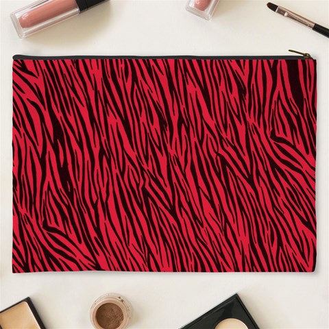 Red Zebra Stripes Cosmetic Bag (XXXL) from ArtsNow.com Back