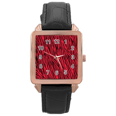 Red Zebra Stripes Rose Gold Leather Watch  from ArtsNow.com Front