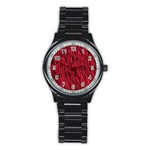 Red Zebra Stripes Stainless Steel Round Watch