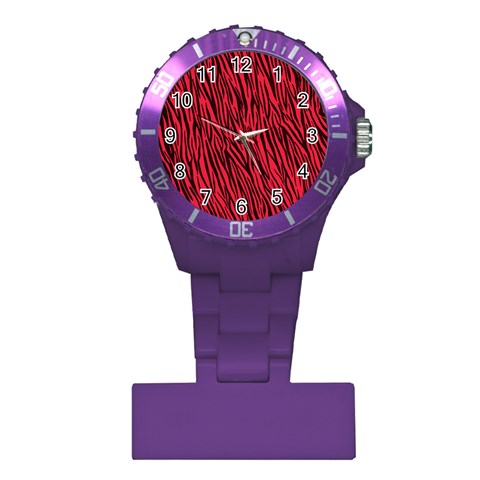 Red Zebra Stripes Plastic Nurses Watch from ArtsNow.com Front