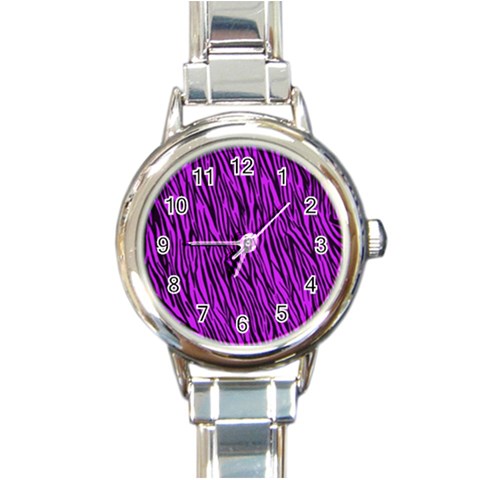 Purple Zebra Stripes Round Italian Charm Watch from ArtsNow.com Front