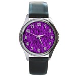 Purple Zebra Stripes Round Metal Watch