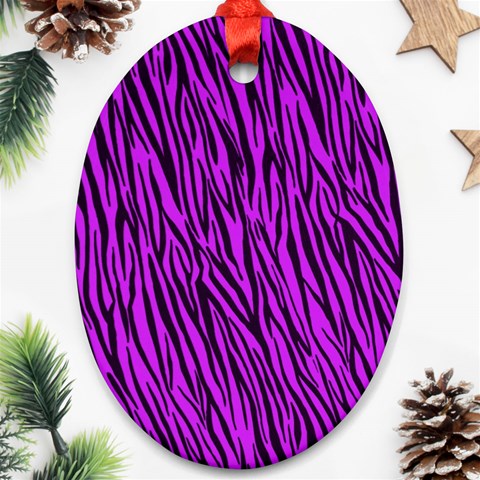 Purple Zebra Stripes Ornament (Oval) from ArtsNow.com Front