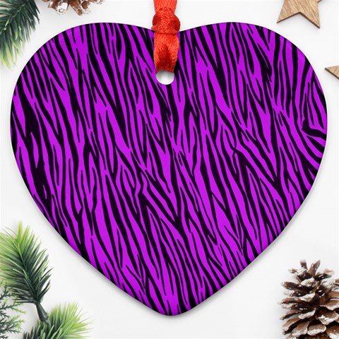 Purple Zebra Stripes Ornament (Heart) from ArtsNow.com Front