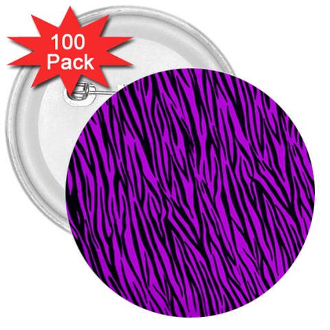 Purple Zebra Stripes 3  Button (100 pack) from ArtsNow.com Front